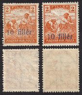 Two Different 10 Fill. Number 1919 Romania Occupation Temesvár Timisoara Transylvania Serbia Hungary HARVESTER Overprint - Siebenbürgen (Transsylvanien)
