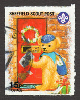 Scout SCOUTS Post Sheffield - Teddy BEAR Postman Christmas Holly Door Wrath VIGNETTE LABEL CINDERELLA BRITAIN ENGLAND - Gebruikt