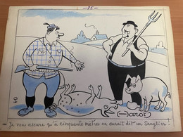 Jean CHAPERON : Rare Grand Dessin Original Signé De Son Pseudo (-Arot) Encre Crayons De Couleur / THEME CHASSE - Chaperon, Jean