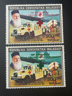 Madagascar Madagaskar 1993 Mi. 1560Aa / B Red Green Overprint Red Cross Henri Dunant Croix Rouge Rotes Kreuz Airplane - Rode Kruis