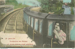 (XX) Carte Montage Gare Train Locomotive Voyageuse. Je Pars De LAMALOU-LES-BAINS 34 En 1908 - L'Aigle