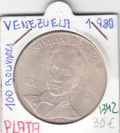 CR1342 MONEDA VENEZUELA 100 BOLIVARES 1980 PLATA EBC - Venezuela