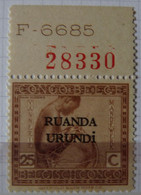 RUANDA - URUNDI : 1924  -  N° 54 **     INSCRIPTION MARGINALE - Ungebraucht