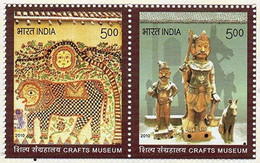 India 2010 Crafts Museum New Delhi Madhubani Paintings Wood Carvings 2v Set Of Rs.5.00 Stamps MNH - Autres & Non Classés