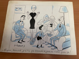 Jean CHAPERON : Rare Grand Dessin Original Signé De Son Pseudo (-Arot) Encre Crayons De Couleur / FAMILLE - Chaperon, Jean