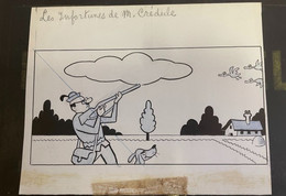 Jean CHAPERON : Rare Grand Dessin Original Signé De Son Pseudo (-Arot) Encre Crayons De Couleur / CHASSE - Chaperon, Jean
