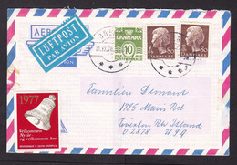 Denmark: Airmail Cover To USA, 1976, 3 Stamps, Queen, Cinderella Label, Bell (minor Damage By Tape, See Scan) - Briefe U. Dokumente
