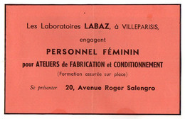 VP20.835 - Les Laboratoires ¨ LABAZ ¨ à VILLEPARISIS ( Affichette / Document 21 X 13 ) - Plakate