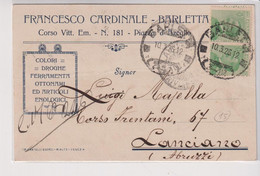 BARLETTA  STORIA POSTALE  TESTATINA PUBBLICITA'  COLORI DROGHE 1926 - Barletta