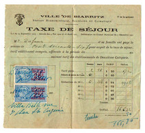 TB 3635 - Ville De BIARRITZ 1916 - Timbres Fiscaux Sur Quittance - Taxe De Séjour / Villa Belle Vue - Lettres & Documents