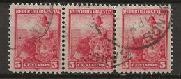 ARGENTINE: Obl., N° YT 115 X 3, Bande, TB - Used Stamps