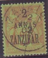 ZANZIBAR Timbre 20c Type SAGE Surcharge 2 ANNAS Variété Constante Case 55 Et 105 "chiffre 2 à Tête Cassée" Yvert 39b - Usados