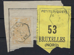 SP12 / TR 12 Fragment Met Etiquette PETITS PAQUETS : Nr. 53 HEXAGONALE Stempel HANNUT > BRUXELLES ( NORD ) ! LOT 269 - Dokumente & Fragmente