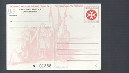 263EML - - SMOM ORDINE DI MALTA 1992 , Intero Postale N. O4 Nuovo . Cristoforo Colombo. PIEGHETTA - Sovrano Militare Ordine Di Malta