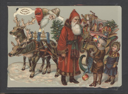 Ref B175- Authentique Decoupi Tres Bon Etat -17cms X 13cms - Pere Noel Et Son Traineau De Jouets -santa Claus  - - Motif 'Noel'