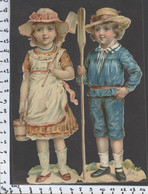 Ref B181- Authentique Decoupi Tres Bon Etat - Grand Decoupi  Couple D Enfants  A La Mer - - Enfants