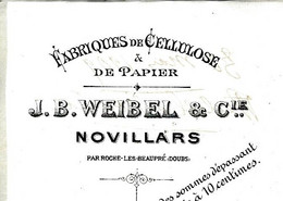 1909 J.B.WEIBEL FABRIQUE PAPIER à Novillars Doubs Pour Vairet Baudot Ciry Le Noble (Saone Et Loire) Briqueterie Devenue - 1900 – 1949