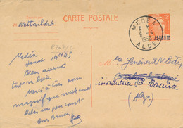 Algérie Entier CP GANDON 12f Orange Surch ALGERIE Obl MEDEA ALGER 6/4/56 - Carte Postale - Lettres & Documents