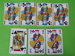 Lot 7 Cartes à Jouer - VALET De TREFLE - Dos Bleu, Rouge - Pub L'UNION Reims, ABOISIF, GPA, M&M, ROCHEX - Vers 1990/2000 - 32 Cartes