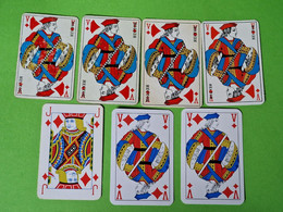 Lot 7 Cartes à Jouer - VALET De CARREAU - Dos Bleu,Rouge - Pub L'UNION Reims, ABOISIF, GPA, M&M, ROCHEX - Vers 1990/2000 - 32 Kaarten