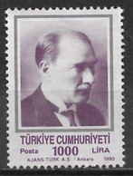 Turkey 1990. Scott #2486 (U) Kemal Ataturk - Usati