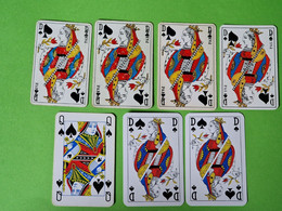 Lot 7 Cartes à Jouer - DAME De PIQUE - Dos Bleu,Rouge - Pub L'UNION Reims, ABOISIF, GPA, M&M, ROCHEX - Vers 1990/2000 - 32 Kaarten