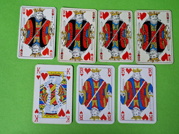 Lot 7 Cartes à Jouer - ROI De CŒUR - Dos Bleu,Rouge - Pub L'UNION Reims, ABOISIF, GPA, M&M, ROCHEX - Vers 1990/2000 - 32 Cards