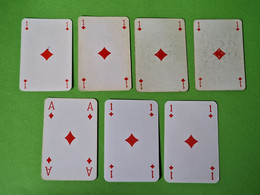 Lot 7 Cartes à Jouer - AS De CARREAU - Dos Bleu,Rouge - Pub L'UNION Reims, ABOISIF, GPA, M&M, ROCHEX - Vers 1990/2000 - 32 Cards