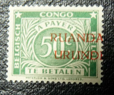 RUANDA - URUNDI:  1943  - TAXE  N° 17 **    Curiosité    Surcharge Déplacée - Unused Stamps