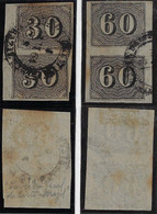 Brazil Year 1850 RHM-13 / 14 Vertical Number 30 And 60 Réis 2 Used Vertical Pair Of Stamp - Lot 1 - Gebraucht