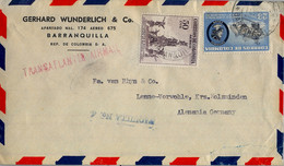 1956 COLOMBIA , SOBRE CIRCULADO , CORREO AÉREO , BARRANQUILLA - HOLZMINDEN , TRANSATLANTIC AIR MAIL , TAQUILLA Nº 4 - Colombia