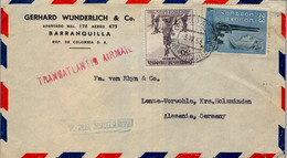 1956 COLOMBIA , SOBRE CIRCULADO , CORREO AÉREO , BARRANQUILLA - HOLZMINDEN , TRANSATLANTIC AIR MAIL , TAQUILLA Nº 4 - Kolumbien