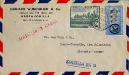 1956 COLOMBIA , SOBRE CIRCULADO , CORREO AÉREO , BARRANQUILLA - HOLZMINDEN , TRANSATLANTIC AIR MAIL , TAQUILLA Nº 5 - Colombia