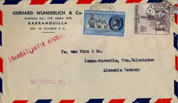 1956 COLOMBIA , SOBRE CIRCULADO , CORREO AÉREO , BARRANQUILLA - HOLZMINDEN , TRANSATLANTIC AIR MAIL , TAQUILLA Nº 5 - Colombia