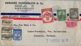 1950 COLOMBIA , SOBRE CIRCULADO , CORREO AÉREO , BARRANQUILLA - HOLZMINDEN , TRANSATLANTIC AIR MAIL , TAQUILLA Nº 7 - Colombia