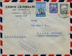 COLOMBIA , SOBRE CIRCULADO  , CALI - LENNE , "  2 PAR AVION / CORREO AÉREO / TRANSOCEÁNICO " - Colombia