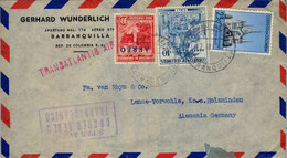 1954  COLOMBIA , SOBRE CIRCULADO  , BARRANQUILLA - LENNE , "  3 PAR AVION / CORREO AÉREO / TRANSOCEÁNICO " - Kolumbien