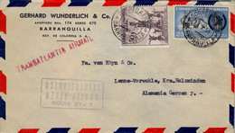 1956  COLOMBIA , SOBRE CIRCULADO  , BARRANQUILLA - LENNE , "  4 PAR AVION / CORREO AÉREO / TRANSOCEÁNICO " - Colombie