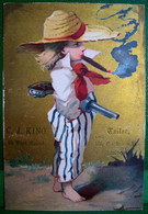 XIX è , Chromo ENFANT FUMEUR De CIGARE , GROS REVOLVER  Ca 1880 VICTORIAN ADVERTISING CARD CUTE KID SMOKING . BIG COLT - Enfants