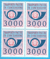 ZBPCQ84002 ITALIA 1984 PACCHI IN CONCESSIONE LIRE 3000 QUARTINA MNH ** - Pacchi In Concessione