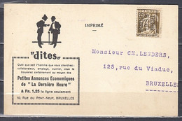 Kaart Met Typografische Afstempeling Bruxelles 1933 Brussel Naar Bruxelles - Typo Precancels 1932-36 (Ceres And Mercurius)