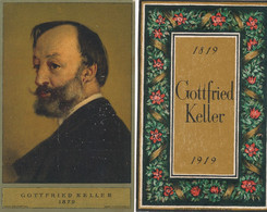 Gottfried Keller 1872 3 Items  Entier Postal  Ador , Booklet 6 Pages And Art Paper 1819 / 1919 Centenary - Domat/Ems