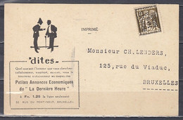 Kaart Van Bruxelles 1933 Brussel Naar Bruxelles - Typo Precancels 1932-36 (Ceres And Mercurius)