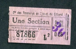 Ticket De Tramway "2e Cl - 0,25F -> 0.30F Nice - Une Section - Tramway De Nice Et Du Littoral" Tram - Pub Sigrand - Europa