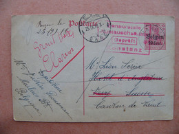 1918 Belgique Postkarte De Marbais Adressée à Clarens Suisse Cachet Vevey Gare + Censure Konstanz - Deutsche Besatzung