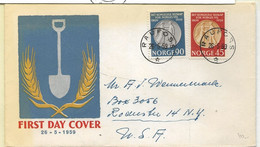 Norway Norge 1959 150th Anniversary Of The Royal Norwegian Agriculture Association, Mi 434-435 FDC Cancelled Raufoss - Briefe U. Dokumente