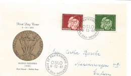 Norway Norge 1961 60th Anniversary Of The 1st Nobel Prize Ceremony, Dunant And Passy Mi 464-465  FDC - Brieven En Documenten