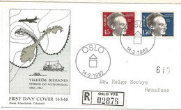 Norway Norge 1962 100th Birthday Of Vilhelm Bjerknes  Geophysicists And Meteorologist Mi 466-467  FDC - Brieven En Documenten