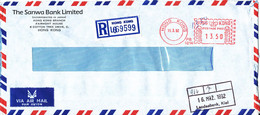 Hong Kong Registered Air Mail Bank Cover With Meter Cancel Sent To Germany 11-3-1992 - Briefe U. Dokumente