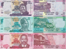 MALAWI 20 50 100 Kwacha 2012 - 2020 P 60 - 64 UNC 3 Banknotes - Malawi